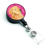 Caroline's Treasures SS4752-PK-BR Pink Golden Retriever Retractable Badge Reel for Nurses ID Badge Holder with Clip Retractable Employee Badge Holder, Belt Clip, Multicolor
