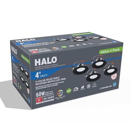HALO LT 4 inch LED recessed Can Light Trim 5CCT dimmable 685lm Black 4PK - image 7