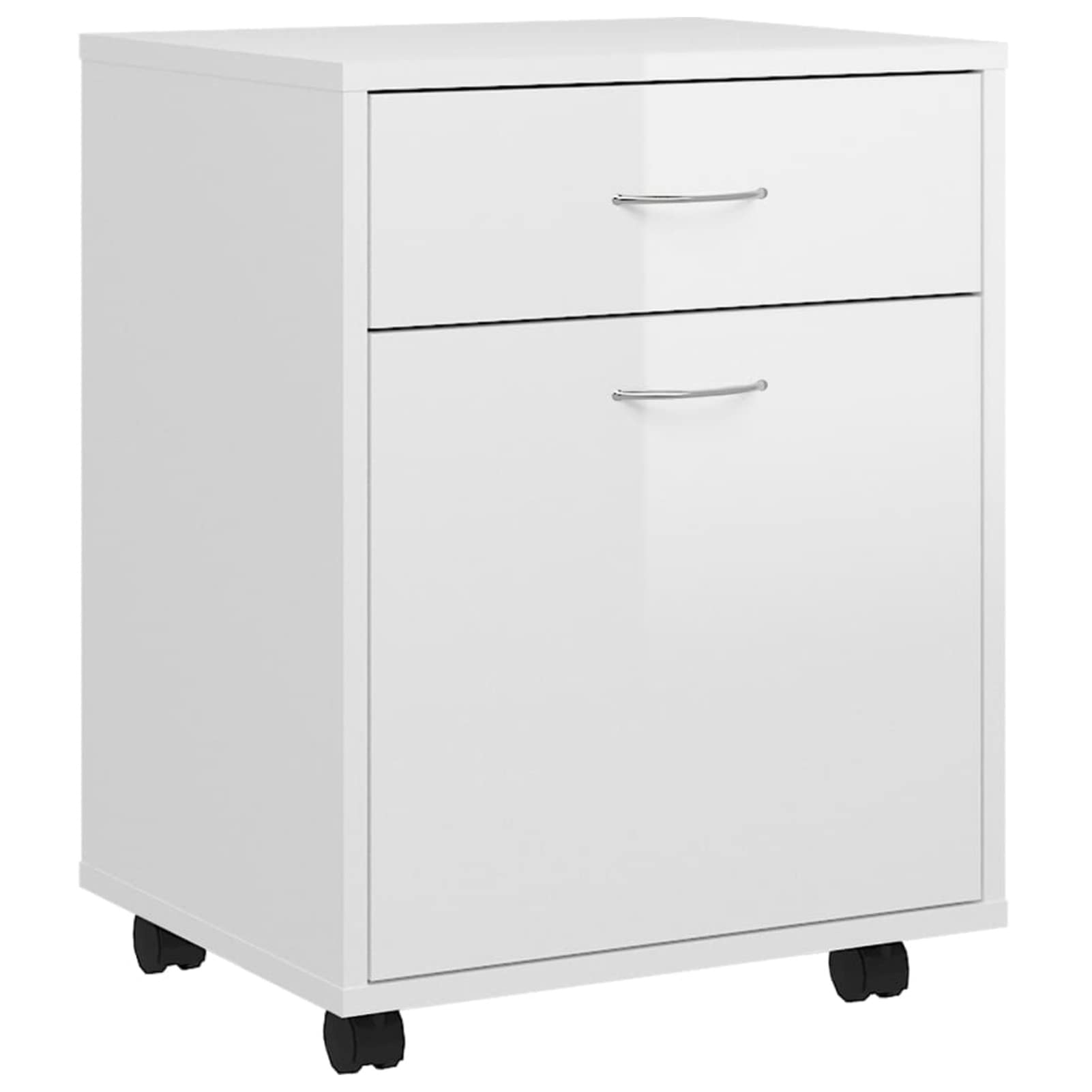 Tidyard Armario con Ruedas Cajonera Escritorio 1 Puerta y 1 cajón, Cajonera Oficina, Armario Archivador, Archivador Oficina,Cajonera Baja, Archivador Cajonera,aglomerado Blanco con Brillo 45x38x54 cm