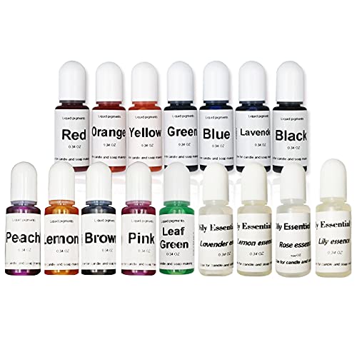 12 Colors Candle Dye - Candle Making Liquid Colorants For Soy Wax,Beeswax, Gel, Palm Wax (12 Bottles + 4 Pack Essence) #TOP2