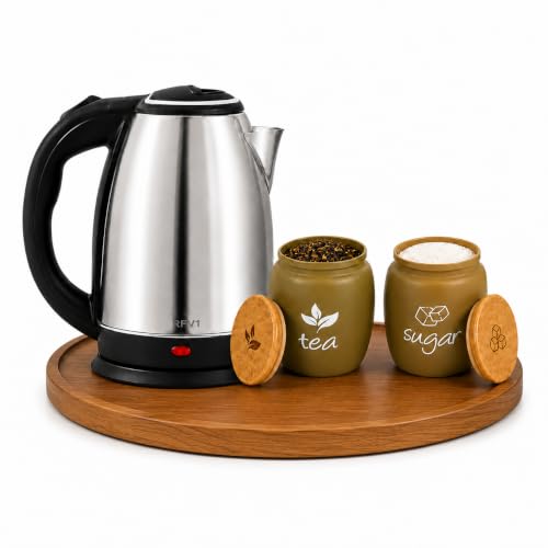 Image of Stainless Steel Electric Kettle 2Litre with 360 Rotational Base & 2 Tea Sugar Glass Containers 550 ml Each | Premium Kitchen Storage Jar & Kettle Combo Set,BEST FOR GIFTING