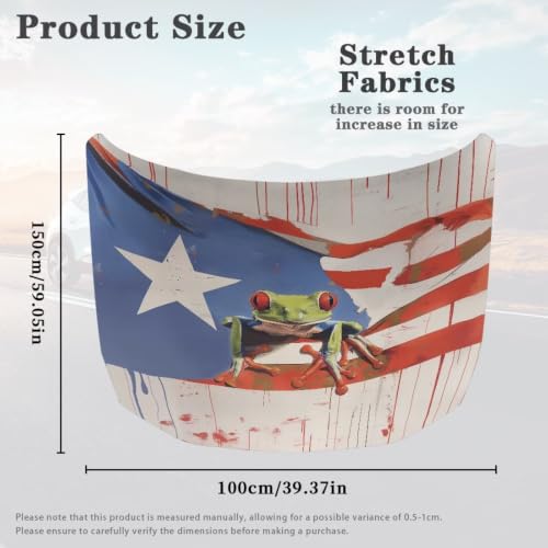 Image of Puerto Rico Flag Car Hood Cover Protector for SUV Sedans Trucks 59x39 Inch Stretchable Car Hood Wrap Blankets Waterproof Sun Proof Auto Patriotic Decorations