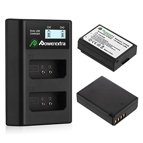 Powerextra 2 Pack Replacement Canon LP-E10 Battery and Dual USB Charger LCD Display