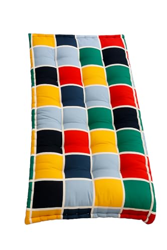 Image of HB MSALA Cotton Check Printed Foldable Light Weight Single Bed Quilt Mattress | Gadda (3D Design Printed, 2 Sleeping Capacity, 72 x 48 Inches, Box,CP07) (Colored Check Printed)