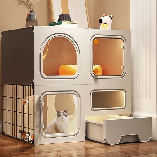 屋内猫のケージのエンクロージャー、取り外し可能な猫のプレイペン、DIY 2/3ティア猫の犬小屋、猫ヴィラ、組み立てが簡単、1-2猫に最適(71x46.5x71cm) YYuan