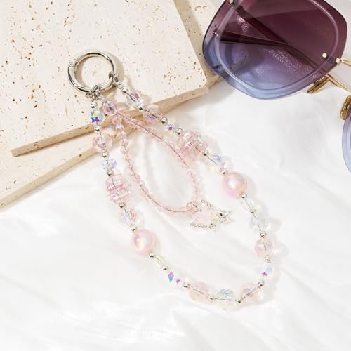 WOZEAH Butterfly Phone Charm for Women, Crystal Beaded Wrist Strap Lanyard with Tether Tab – Anti-Theft Hands-Free Detachable Phone Chain Wristlet(Star Butterfly Pendant) - 5
