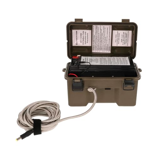 STEALTH CAM 12V Battery Box Kit - Portable Compact Waterproof Sealed Battery Charging Box for Hunting Trail Cameras w/ External Power Jack | AC Charger, 10Ft Steel Cable Included