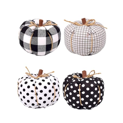 Autumn Harvest 4.5Inch Miniature Fabric Pumpkins Ornaments Set of 4 Faux Pumpkins Fall Centerpieces Thanksgiving Decors Artifici