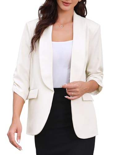Allegra K Open Front Blazer for Women's Ruched 3/4 Sleeve Shawl Collar Office Dressy Suit Jacket