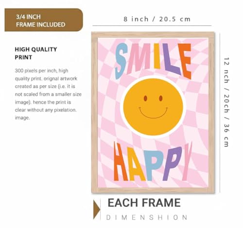 Image of BLINKART Smile Happy Aesthetic Modern Art Walls With Frame | Natural Wood Texture | Living Room Bedroom Office Wall Decoration | Poster Home Decor Frames Wall Bedroom | 12x8 Inches (D70)