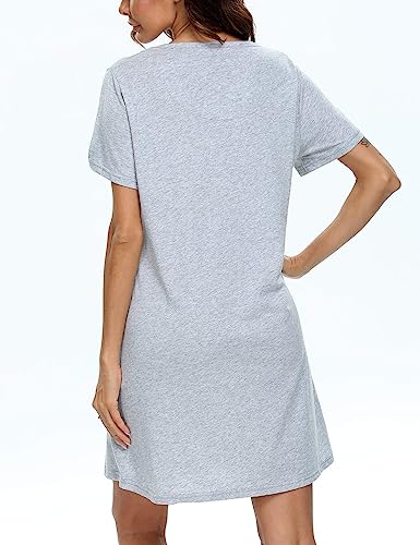 Enjoynight Womens Cotton Nightgown Short Sleeves Sleepshirt Print Nightshirt (Grey Cup, Large-X-Large) #TOP3