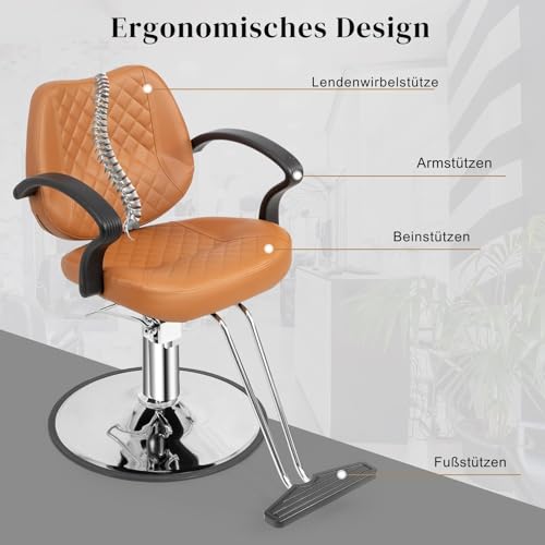 LEADZM Professioneller Friseurstuhl mit 360° Drehung und hydraulischer Pumpe, Barberstuhl Höhenverstellbar, Kapazität 250 kg Frisörstuhl für SPA Schönheit (Braun)