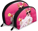 Bolsas de cosméticos de viaje relajantes para perros Chihuahua para mujer, impermeables, 2 piezas, neceser de maquillaje, organizador de cosméticos y artículos de tocador, neceser de viaje portátil
