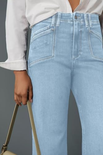 Cicy Bell Womens High Waisted Cropped Jeans Trendy Stretchy Baggy Straight Leg Raw Hem Capri Denim Pants3