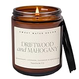 Sweet Water Decor Driftwood and Mahogany Soy Candle - Fresh Lavender, Geranium, Warm Mahogany, and Earthy Wood Scented Candles for Home - 9oz Amber Jar + Metal Lid, 40+ Hour Burn Time, Made in the USA