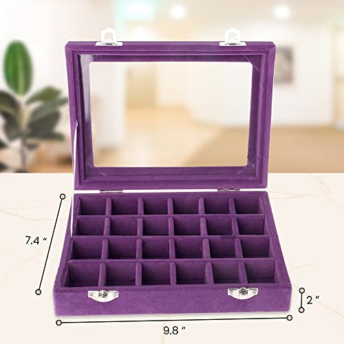 Hivory Velvet Earring Jewelry Box - 24 Grid Small Jewelry Earring Organizer Box With Snap Button - Earring Holder For Girls And Teen, Secure And Travel Friendly (Purple) #TOP2