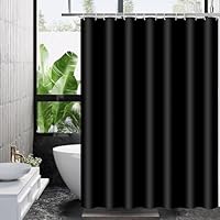 Shower Curtain, Solid Colour Fabric Shower Washable Curtain Mould Resistant and Water Repellent, Shower Curtain for Bathroom (Black,180 * 180)