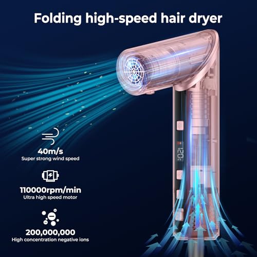 Image of 5 in 1 Hot Air Styler Brush, 1000W Hair Dryer with LCD Display, Auto Rotating Curler for Volumizing Fast Drying, Curling & Straightening Multi Styling Tools for All Hair with 3 Levels (Pink2) | Foldable Blow Dryer Brush, 110,000 RPM High-Speed Hot Air Styler with LCD Display, Dual Voltage Blowout Brush, Anti-Frizz