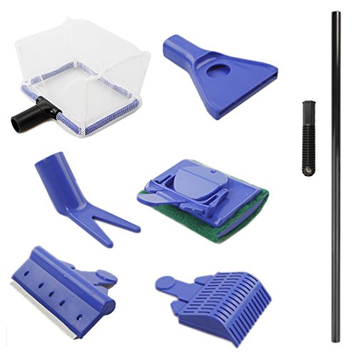 Warehouseshop WSS - Depósito de cristal para acuario, 5 en 1, kit de limpieza para rascar algas de grava, herramienta de limpieza de la horquilla de la planta Cover