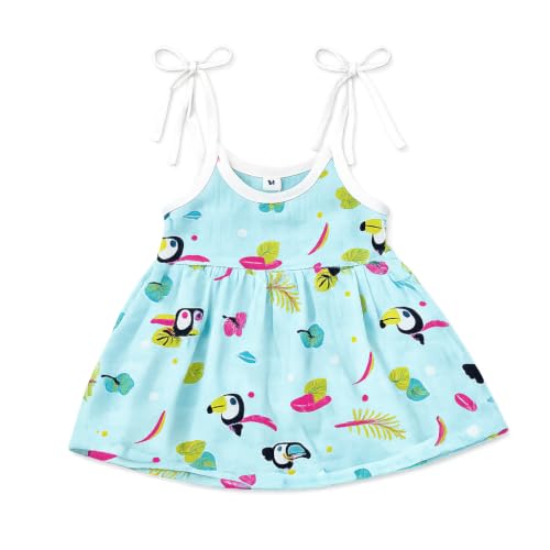 Image of Muslin Frock for Baby Girls | Cotton Dress for Newborn Babies | Sleeveless, Tie-Up Shoulders Summer Wear Clothes | Girl dori jabla