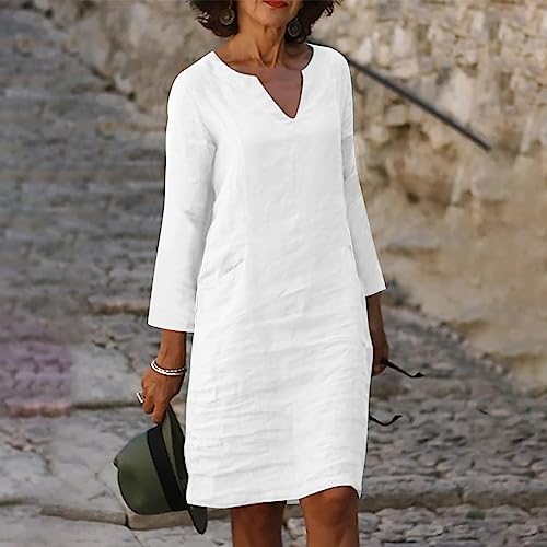 Vestidos femininos longos de manga curta vestidos de flores para mulheres decote em V linho praia ha