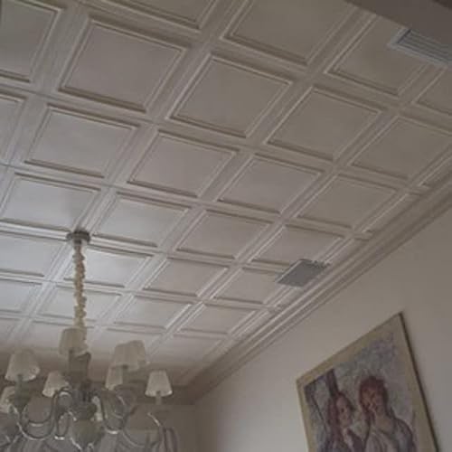 Styrofoam Decorative Ceiling Tiles - 8X Zeta In Natural White - 50Cm X 50Cm Square - Easy Diy Contemporary Look - 8Pcs. #TOP3