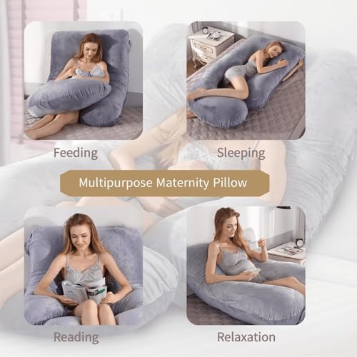 Image of Full Body Pillows for Sleeping Cooling Pregnancy Pillow,U Shaped Pregnancy Body Pillow for Women,Maternity Pillows for Pregnant Women Removable Washable Velvet Cover