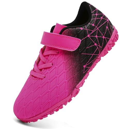PiDaGlobal Kinder Fußballschuhe Jungen Mädchen Kunstrasen Kickschuhe Klettverschluss Multinocken Fussballschuhe Tausendfüßler Trainingsschuhe 35EU Rosa