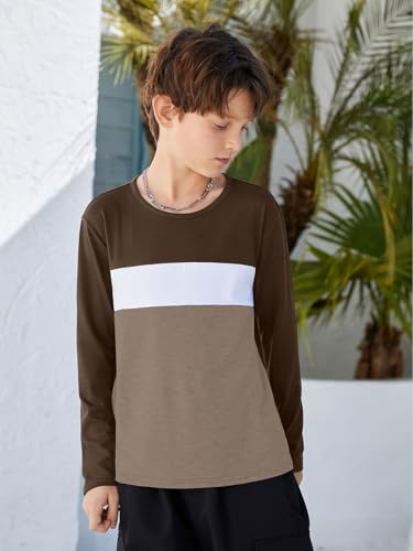 Image of ZDC Kids Boys Long Sleeve T-Shirts Color Block Crewneck Fashion Basic Tee Tops 5-14 Years