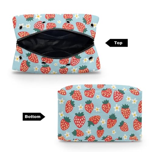Image of Drnuikhe Strawberry Print Crochet Bag Yarn Storage Knitting Large Capacity Yarn Storage Organizer for Knitting Needles, Crochet Hooks and Other Accessories