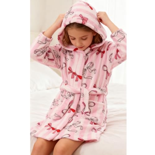 Image of Kids Bathrobe Hooded Plush Fleece Robe for Girls Boys