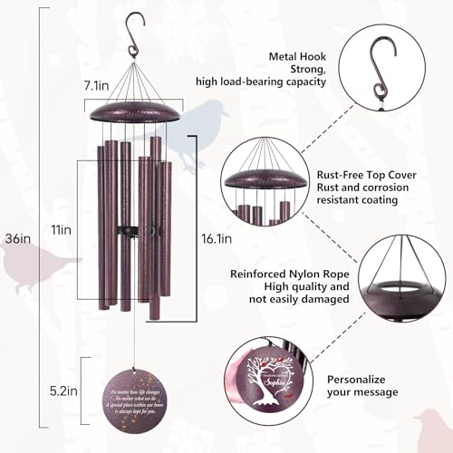 Image of Personalized Cardinal Sympathy Wind Chimes, Deep Tone 30 /36 /45 inch Wind Chimes Sympathy Gifts for Loss of Loved One, in Loving Memory Windchimes for Loved Ones Lost, Garden Decor, Produced in Texas
