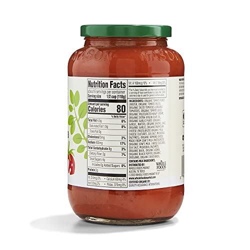 Image of 365 by Whole Foods Market, Organic Creamy Vodka Pasta Sauce, 25 Ounce (Pack of 4)