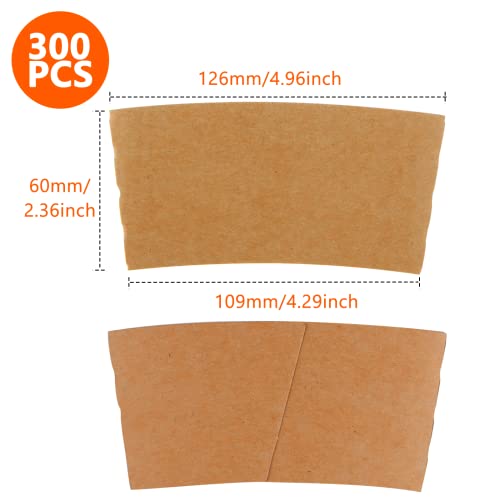 FVIEXE 300 Packs Coffee Sleeves, Kraft Paper Cup Sleeve Disposable Coffee Cup Sleeves for Hot and Cold Drinks, Coffee Holder Sleeves for 10oz, 12oz, 16oz, 20oz Paper Coffee Cups (Cup Not Included)