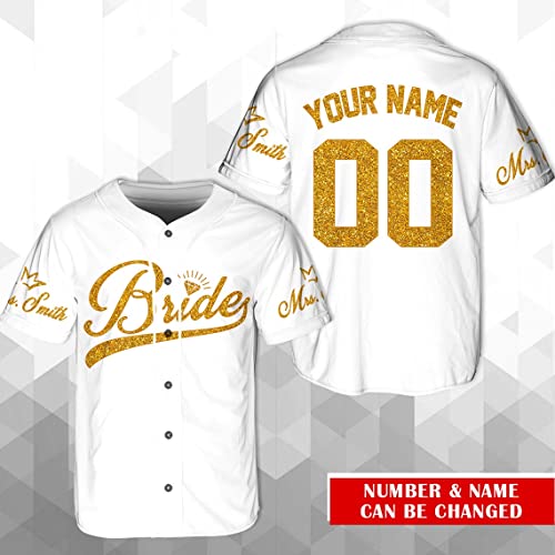 Camelliaa Shop Personalized Name Husband and Wife Matching Baseball Jersey, for Married Couple AOP Baseball Jersey Unisex XS-5XL (White Yellow Bride)