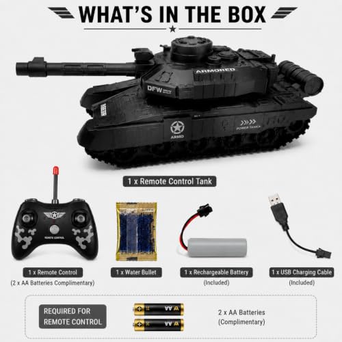 Image of Remote Control Water Bullet Tank Toy for Kids (6+ Years),Birthday Gift for Boys&Girls,Rechargeable RC Military Tank with Water Gel Bullets,Multi-Directional Movement,USB Charging