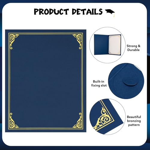 Protège-certificat bleu marine et or lot de 12 pour document de graduation