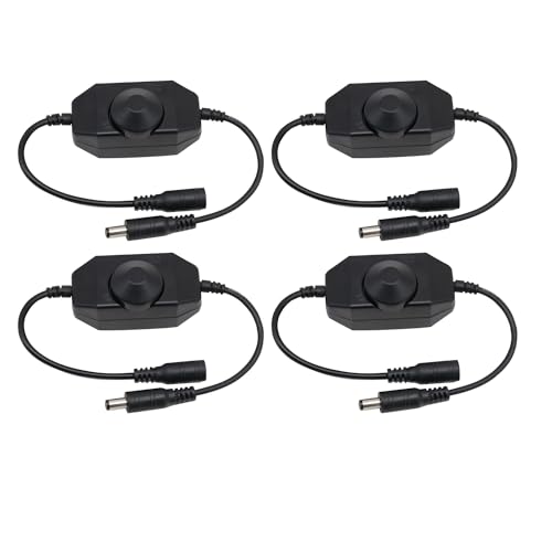 4 Pack LED Strip Dimmer Switch Contorller, 12-24V DC PWM Rotary Inline Dimmer Switch Manual Knob Dimmer Switch with DC Jack Cord for LED Strips LED Desk Lights, Black