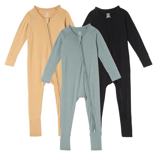 Image of DEFAHN 2Pcs Viscose from Bamboo Baby Footless Pajamas with Mittens Double Zipper Jumpsuit Long Sleeve Jumpsuit 0-24Month