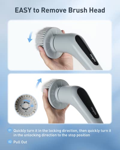 Electric Spin Scrubber, Homyeko Cleaning Brush With Long Handle 2 Speeds Led Display And 4 Replacable Brush Heads, Cordless Power Scrubber For Shower Bathroom Tile Grout Tub Floor Pool Car, Extendable #TOP7