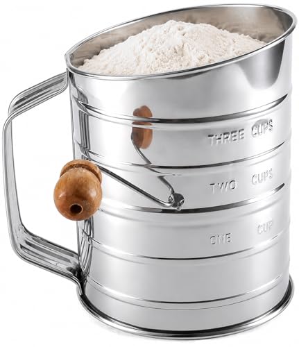 Stainless Steel 3 Cups Flour Sifter with Crank