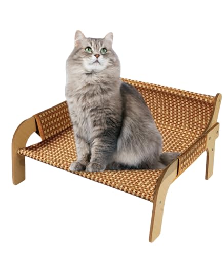 猫 ベッド ハンモック 猫用ラタン編みクールソファ 木製フレーム 通気性 快適 天然素材 涼しい 通気性 猫用 犬用ハウス お手入れ簡単 ペット休憩所 遊び場 四季通用 オールシーズン適用 屋内&屋外