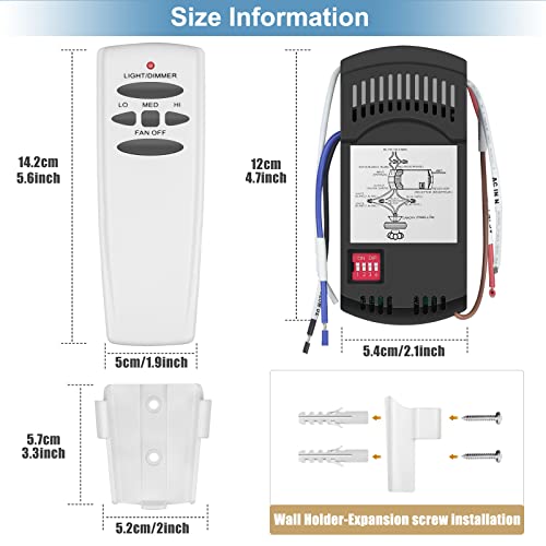 Universal Ceiling Fan Remote Control Kit Dimmable, Replacement For Hampton Bay,Hunter, Honeywell, Westinghouse Fan-28R Fan-Hd Chq7078T Uc7078T L3H2010Fanhd L3H2014Fanhd Rr7079T Fan-Hd5 #TOP5