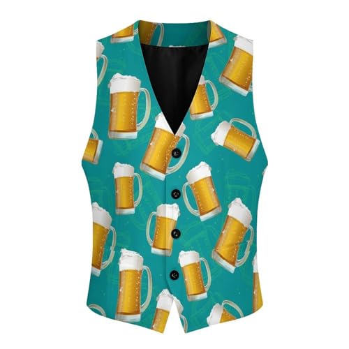 Realistic 3d Beer Mug Pattern Men's Suit Vest Slim Fit V-Ncek Waistcoat Business Casual Vest4