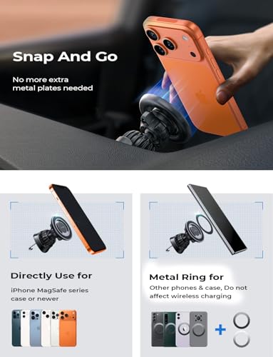 LISEN Fits MagSafe Car Mount, Vent Dashboard Car Phone Holder Magnetic Hands-Free MagSafe Accessories Mobile Phone Holder For iPhone 16 Pro Max Plus 15/14/13/12