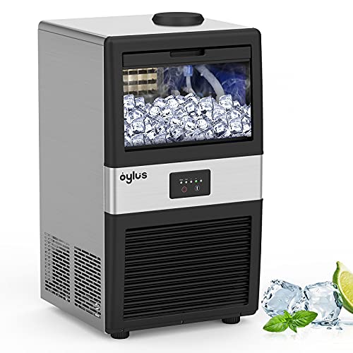 OYLUS Commercial Ice Maker Machine, 70lbs/24H Stainless Steel Freestanding Ice Machine With 10LBS Ice Storage Capacity, 32 Ice Cubes Within One Cycle Of 11-20 Mins For Home Party, Bar, Cafe and Office