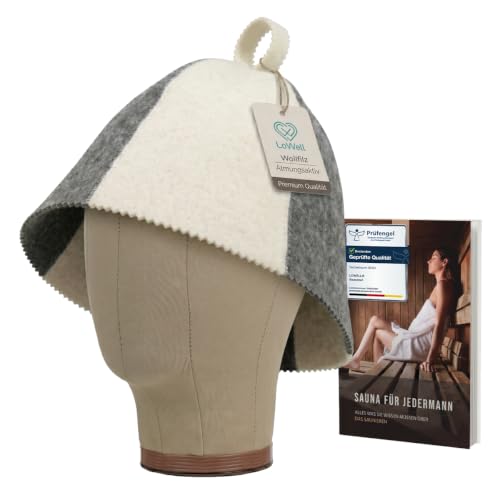 LoFelt® cappello da sauna - in feltro per lui e per lei inclusa guida - per una straordinaria esperienza wellness - bianco/grigio - mis. grande - berretto da sauna cappuccio da sauna