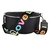 MIRROSI® Bauchtasche Damen, Echtleder, Made in Italy, Umhängetasche, Brusttasche, Crossbody Bag (1 Tasche & 2 Gurte) (Schwarz (Love Schwarz), Mittelgroße Tasche (25x16x7cm))