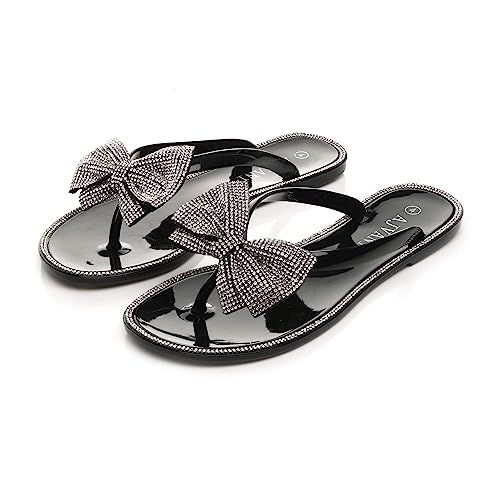 Ajvani Damen flach Gelee Gummi Diamantschleife Sommer Strand Flip-Flops Sandalen mit Zehensteg Größe 3 36