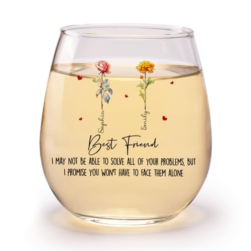 DOPTIKA Who We Have In Our Life That Matters, Personalized 15 Oz Birth Month Flower Wine Glass, Best Friend Birthday Gifts, Sister Gifts From Sisters, Friend Gifts For Women, BFF, Bestie Gifts